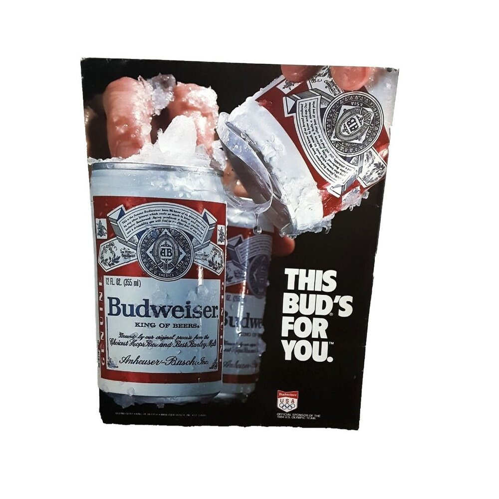 1984 Budweiser Beer This Buds For You Olympic Sponsor Original Print Ad vintage